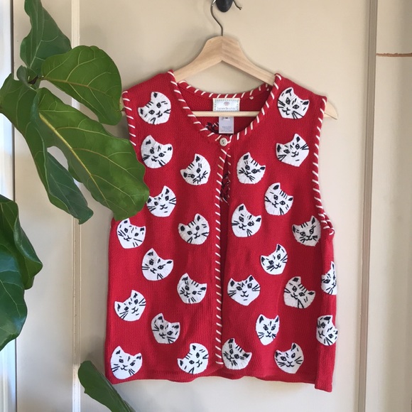 Susan Bristol Jackets & Blazers - Susan Bristol embroidered ugly cat knit vest